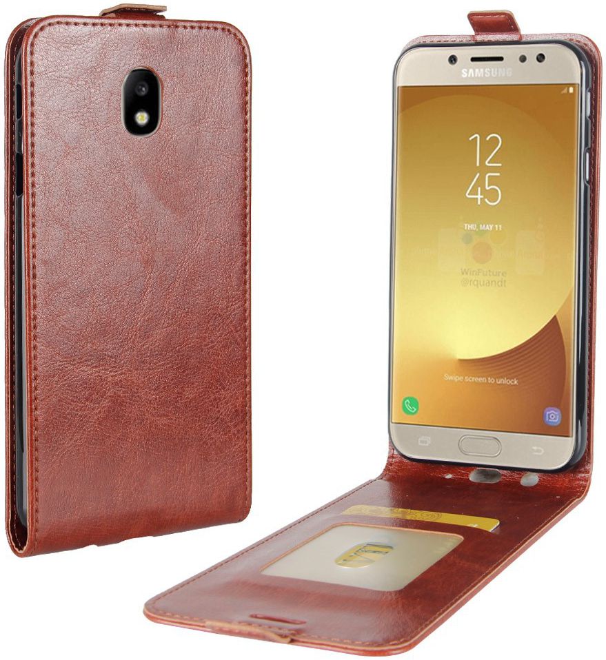 Samsung Galaxy J7 (2017) Verticaal Flip Hoesje Bruin afbeelding 1