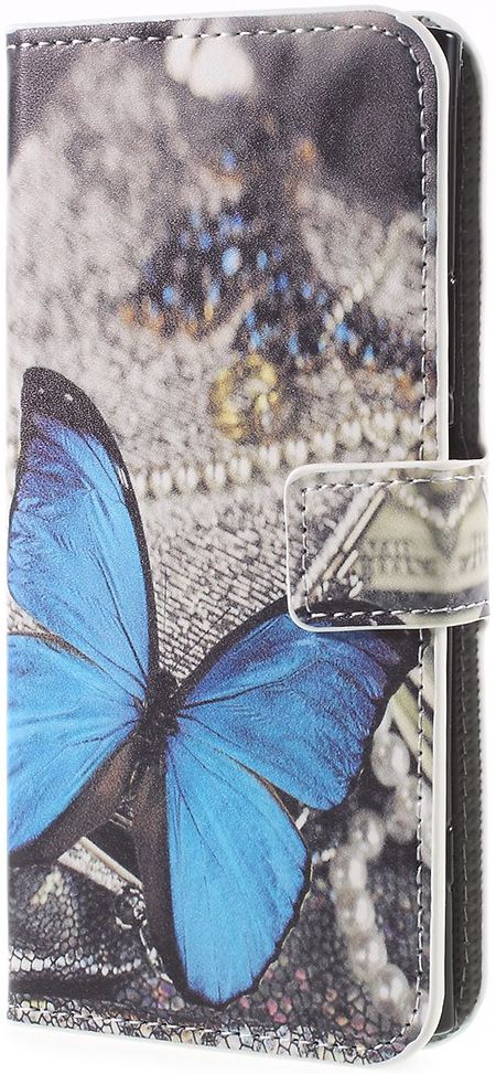 Sony Xperia XZ1 Portemonnee Hoesje met Blauw Vlinder Print afbeelding 1