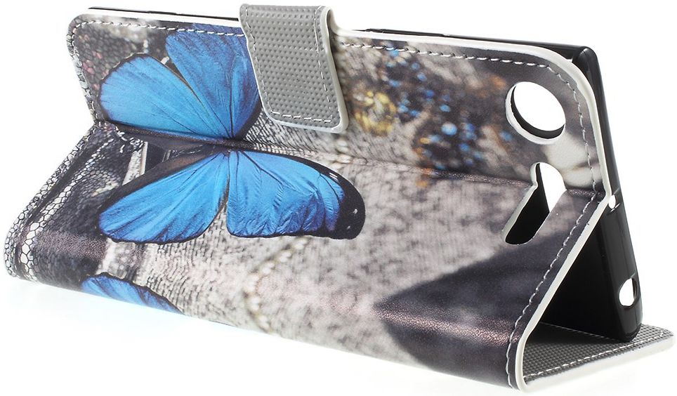 Sony Xperia XZ1 Portemonnee Hoesje met Blauw Vlinder Print afbeelding 3