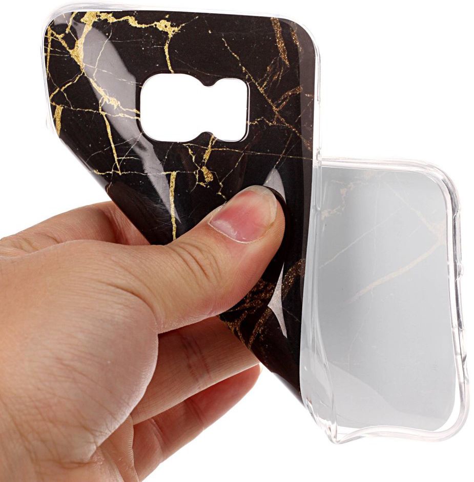 Samsung Galaxy S7 Print TPU Hoesje Marmer Zwart afbeelding 2