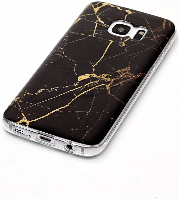 Samsung Galaxy S7 Print TPU Hoesje Marmer Zwart afbeelding 3