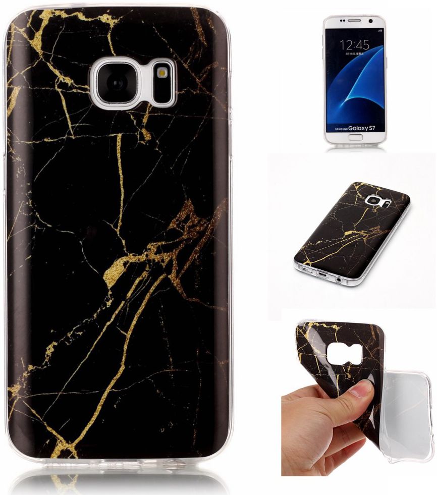 Samsung Galaxy S7 Print TPU Hoesje Marmer Zwart afbeelding 5