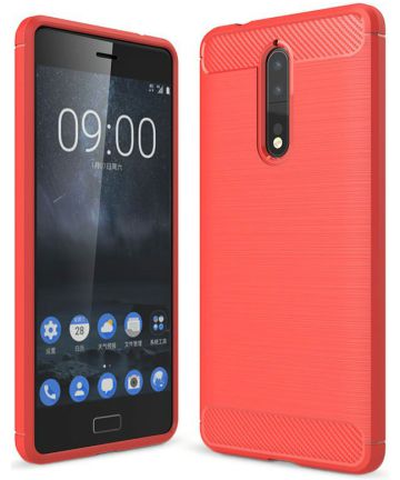 Nokia 8 Geborsteld TPU Hoesje Rood Hoesjes