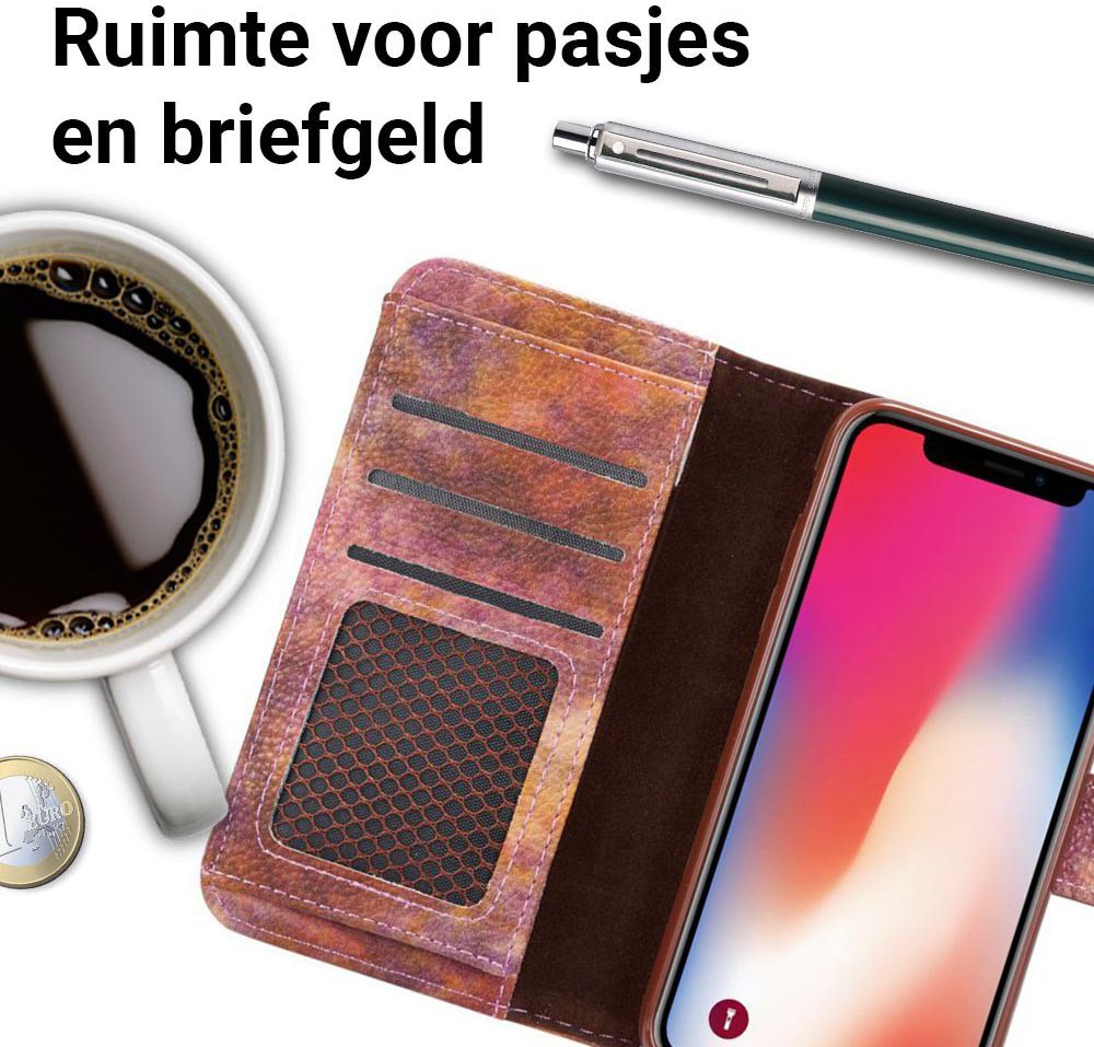 Apple iPhone X Bos Portemonnee Hoesje Bruin afbeelding 2