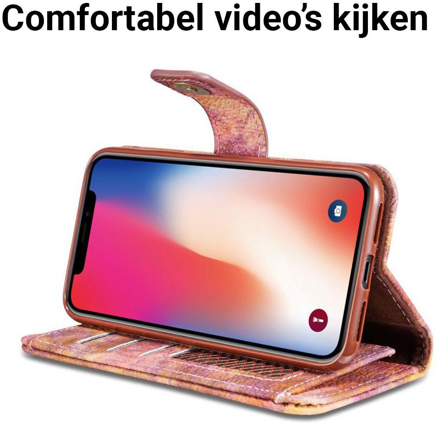Apple iPhone X Bos Portemonnee Hoesje Bruin afbeelding 4