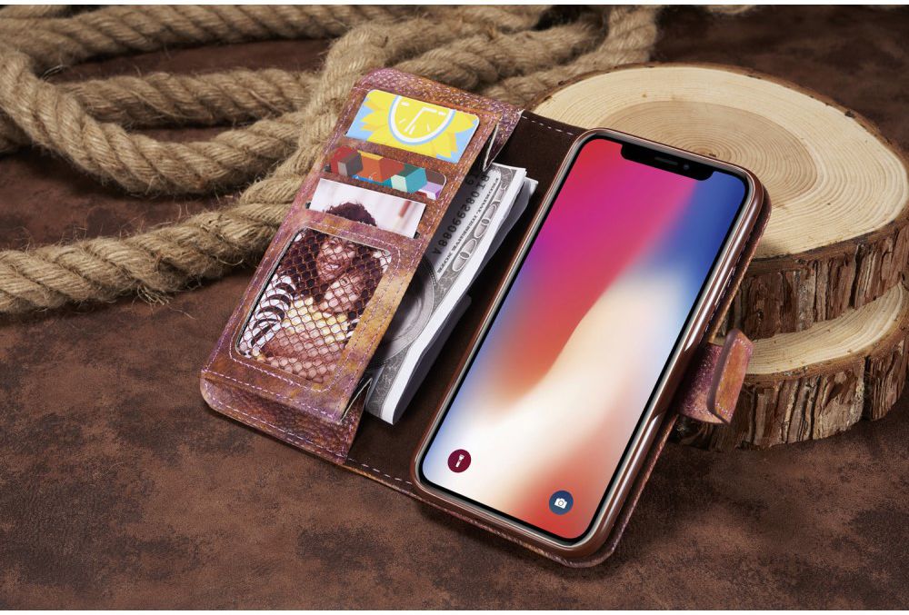 Apple iPhone X Bos Portemonnee Hoesje Bruin afbeelding 5