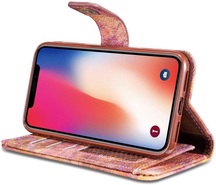 Apple iPhone X Bos Portemonnee Hoesje Bruin afbeelding 12