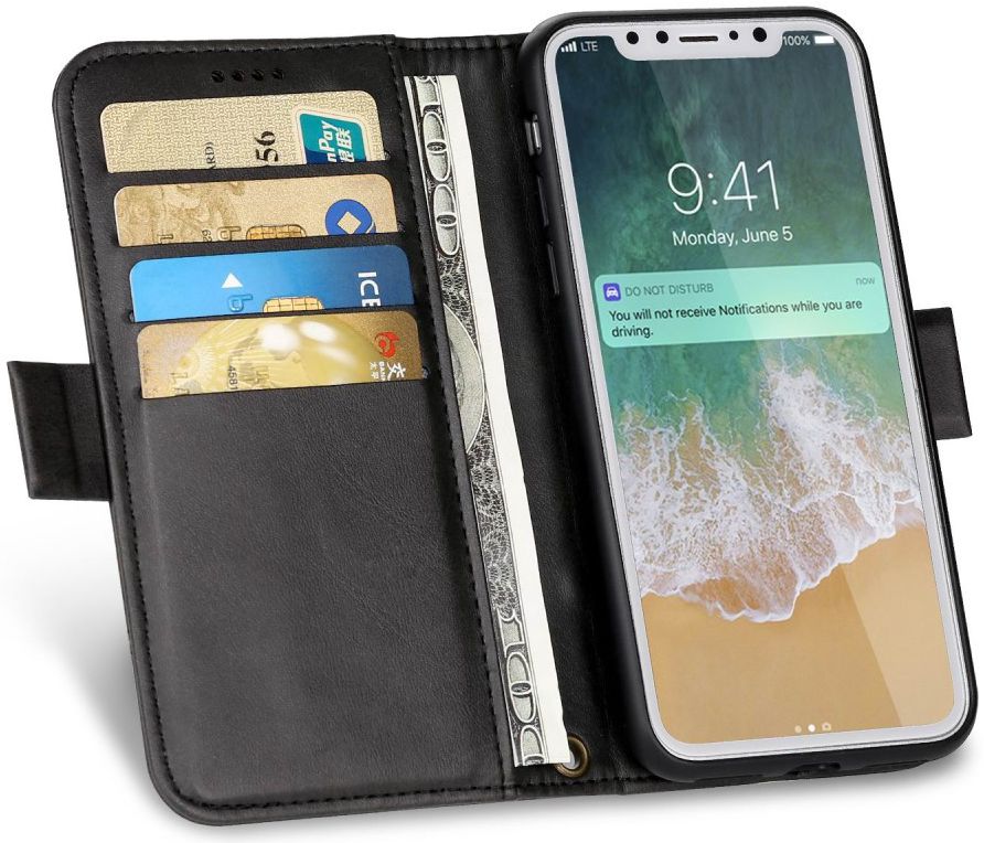 Apple iPhone X Luxe 2-in-1 Portemonnee Hoesje Zwart afbeelding 1