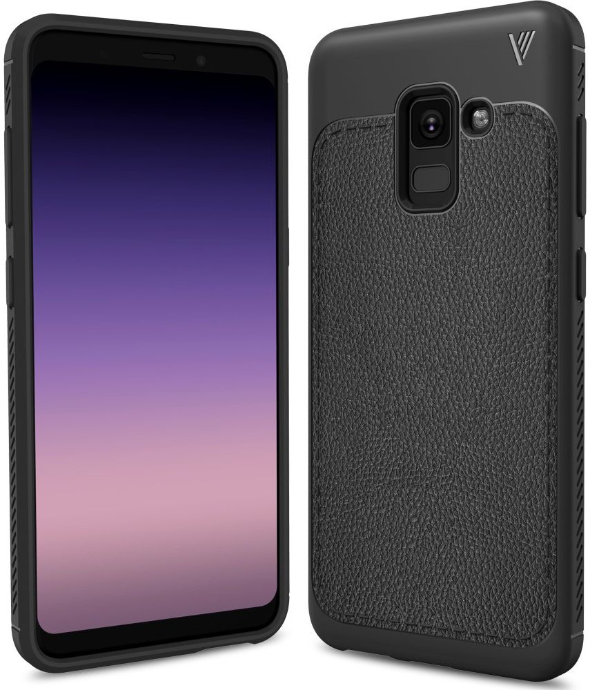 Samsung Galaxy A8 (2018) Backcover met Lederen Coating Zwart afbeelding 1
