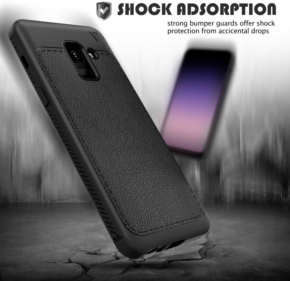 Samsung Galaxy A8 (2018) Backcover met Lederen Coating Zwart afbeelding 2