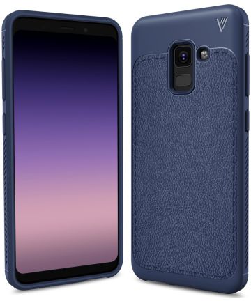 Samsung Galaxy A8 (2018) Backcover met Lederen Coating Blauw Hoesjes