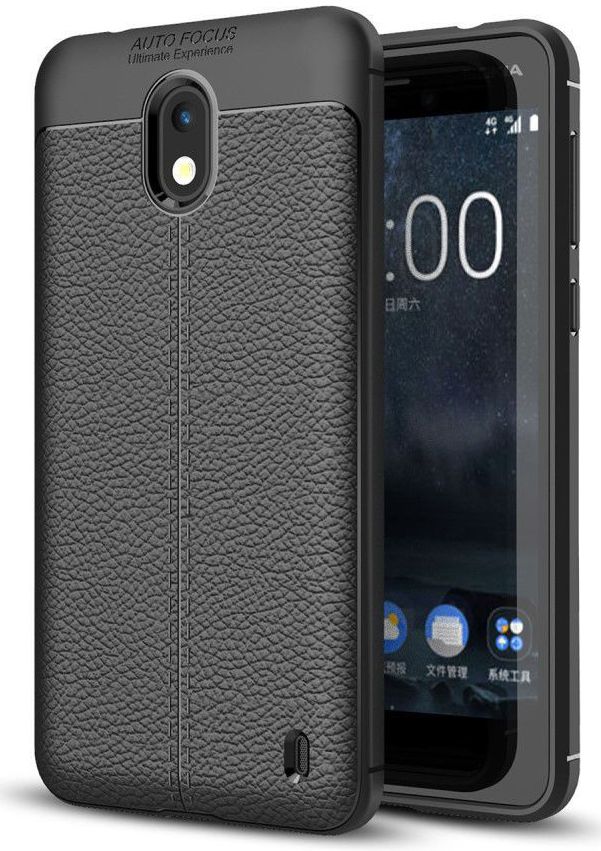 Nokia 2 Hoesje met Kunstleer Coating Zwart afbeelding 1