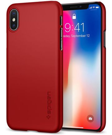 Spigen Thin Fit Metallic Red Apple iPhone X Hoesjes