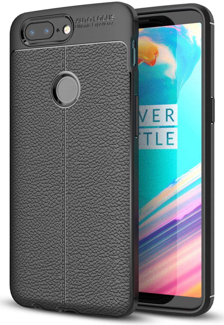 OnePlus 5T Hoesje TPU Met Leren Textuur Zwart afbeelding 1