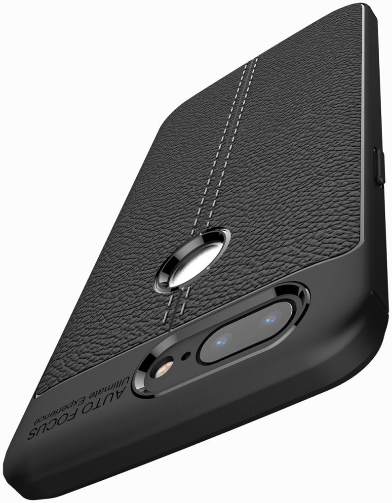 OnePlus 5T Hoesje TPU Met Leren Textuur Zwart afbeelding 3