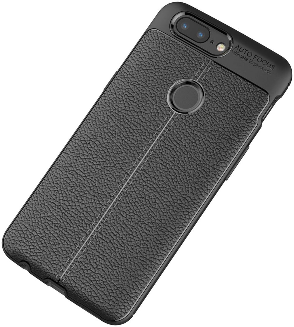 OnePlus 5T Hoesje TPU Met Leren Textuur Zwart afbeelding 5
