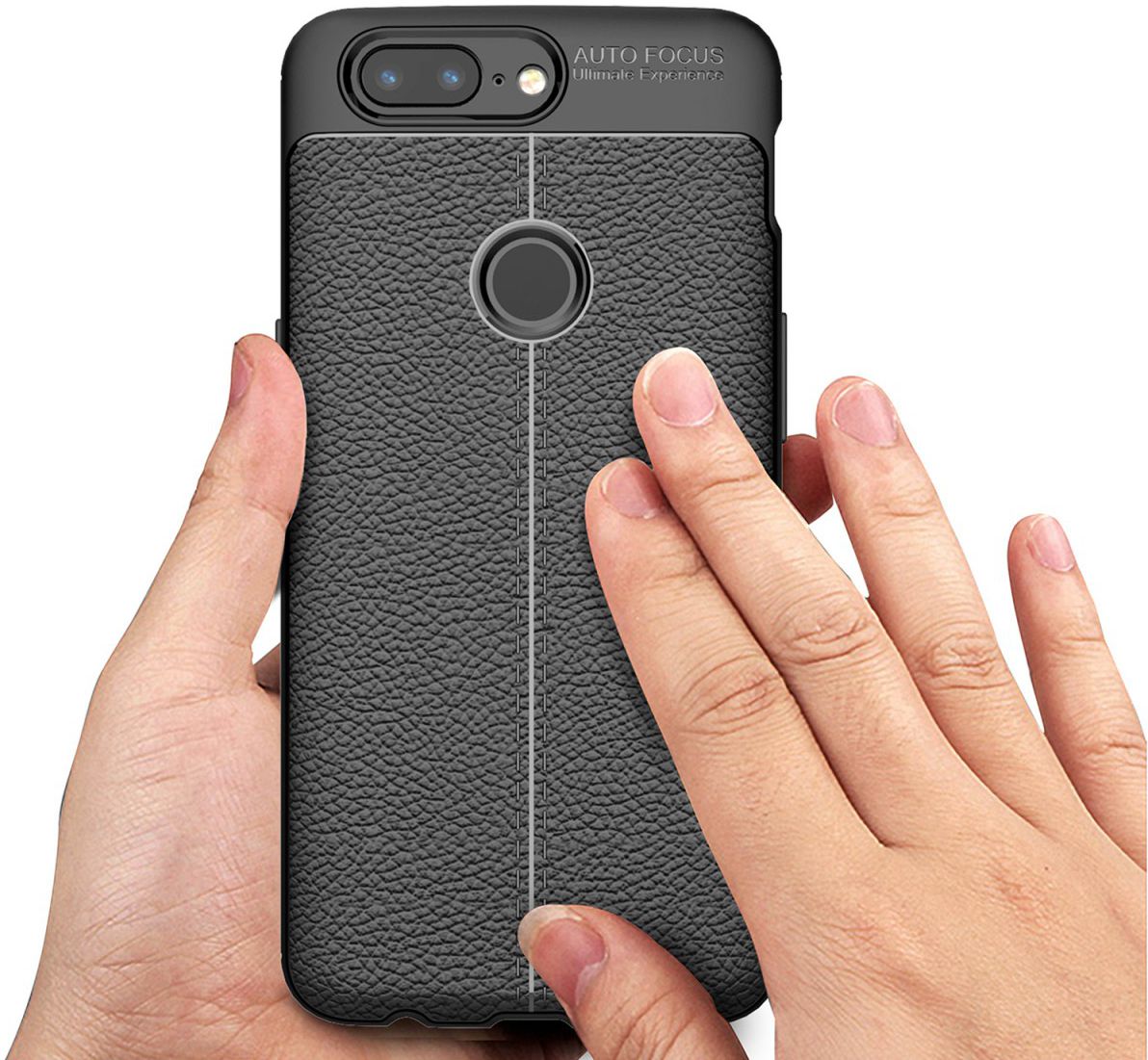 OnePlus 5T Hoesje TPU Met Leren Textuur Zwart afbeelding 6