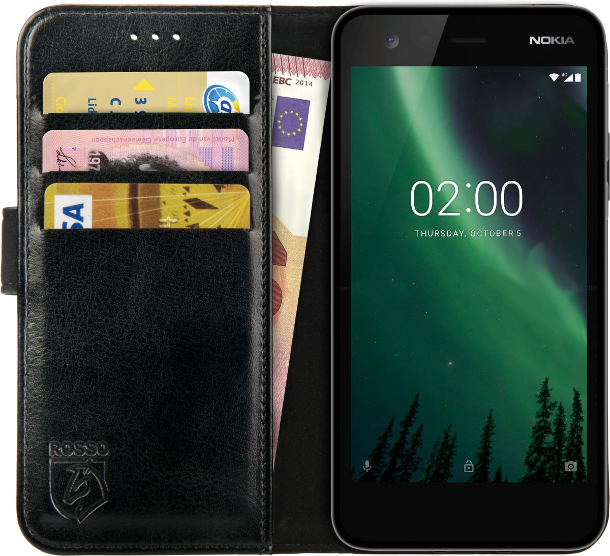 Rosso Element Nokia 2 Hoesje Book Cover Zwart afbeelding 1
