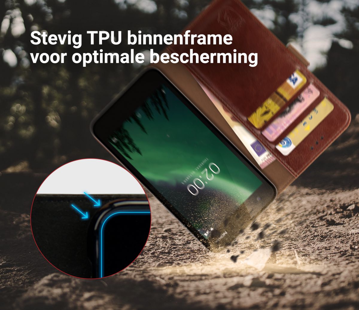 Rosso Element Nokia 2 Hoesje Book Cover Bruin afbeelding 5