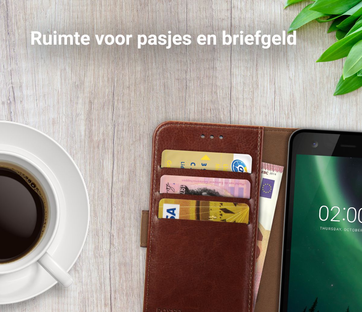 Rosso Element Nokia 2 Hoesje Book Cover Bruin afbeelding 8