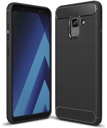 Samsung Galaxy A8 (2018) Geborsteld TPU Hoesje Zwart Hoesjes