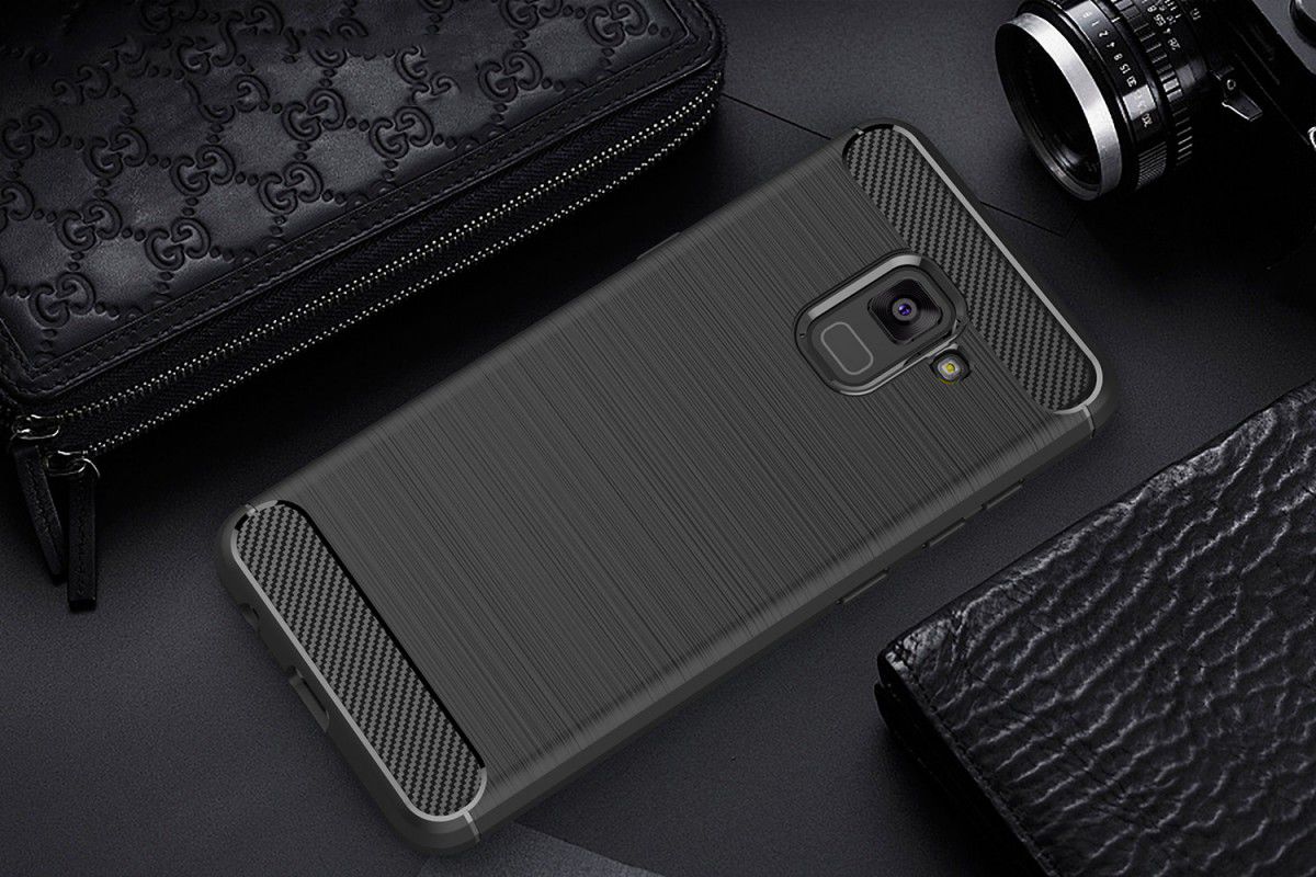 Samsung Galaxy A8 (2018) Geborsteld TPU Hoesje Zwart afbeelding 12
