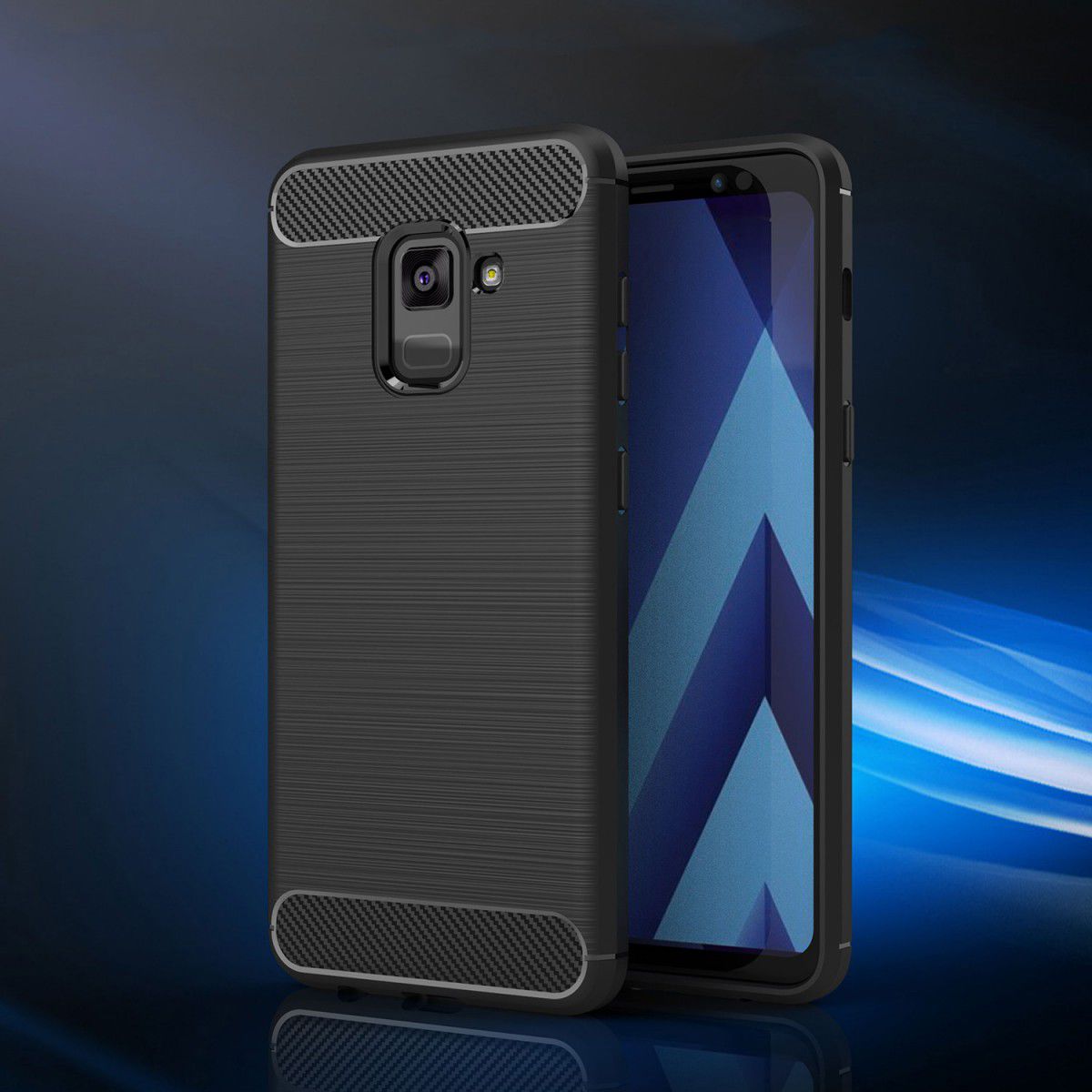 Samsung Galaxy A8 (2018) Geborsteld TPU Hoesje Zwart afbeelding 2