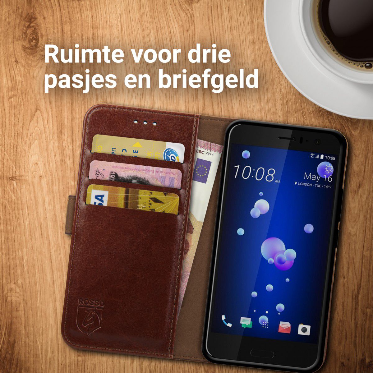 Rosso Element  HTC U11 Life Hoesje Book Cover Bruin afbeelding 8