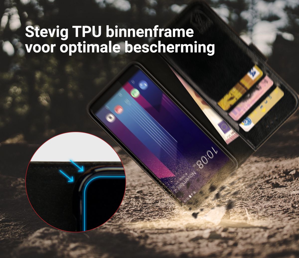 Rosso Element HTC U11 Plus Hoesje Book Cover Zwart afbeelding 5
