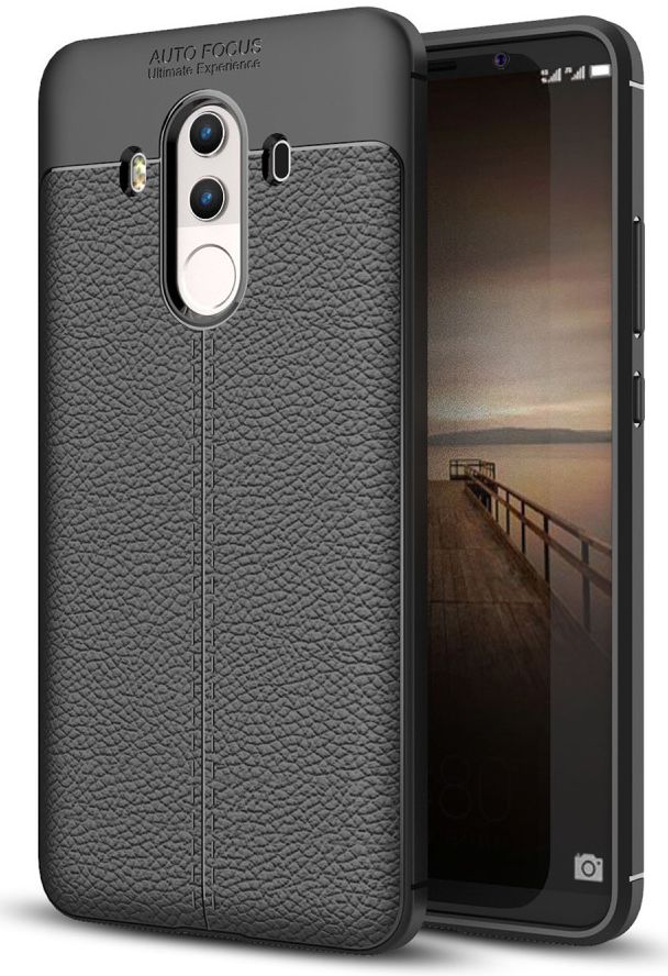 Huawei Mate 10 Pro Hoesje TPU met Leren Textuur Zwart afbeelding 1