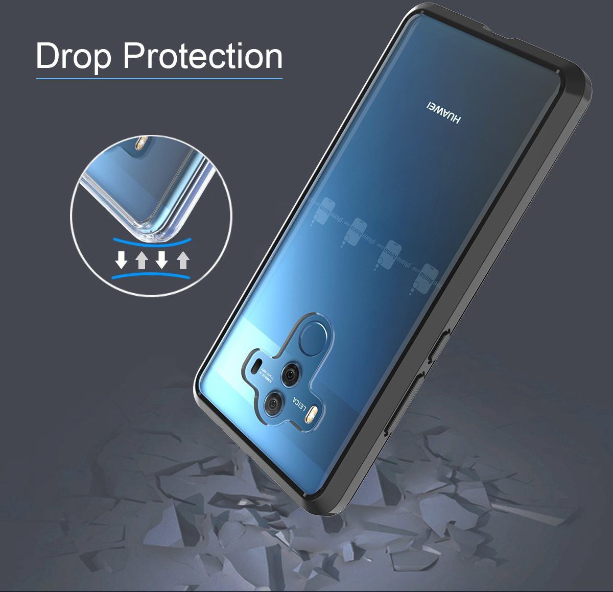 Huawei Mate 10 Pro Hoesje Armor Backcover Transparant Zwart afbeelding 2