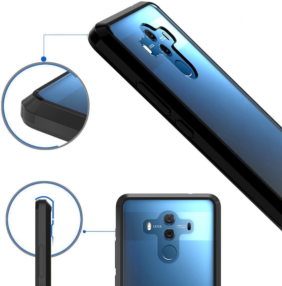 Huawei Mate 10 Pro Hoesje Armor Backcover Transparant Zwart afbeelding 6