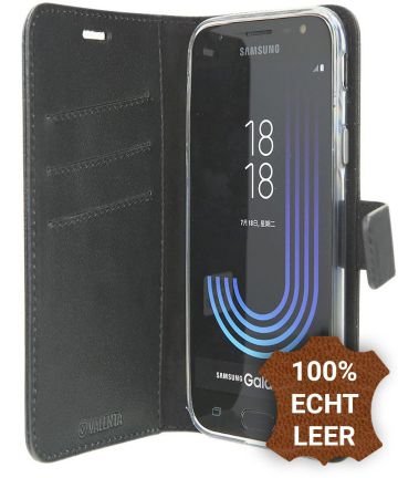 Valenta Booklet GelSkin Samsung Galaxy J3 2017 Echt Leren Hoesje Zwart Hoesjes