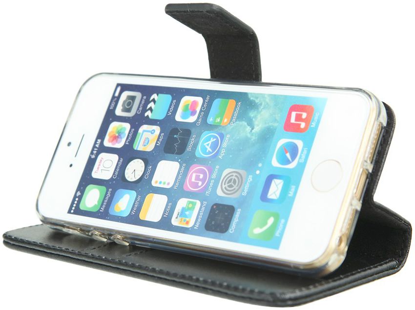 Valenta Booklet GelSkin Apple iPhone 5/5S/SE Echt Leren Hoesje Zwart afbeelding 2