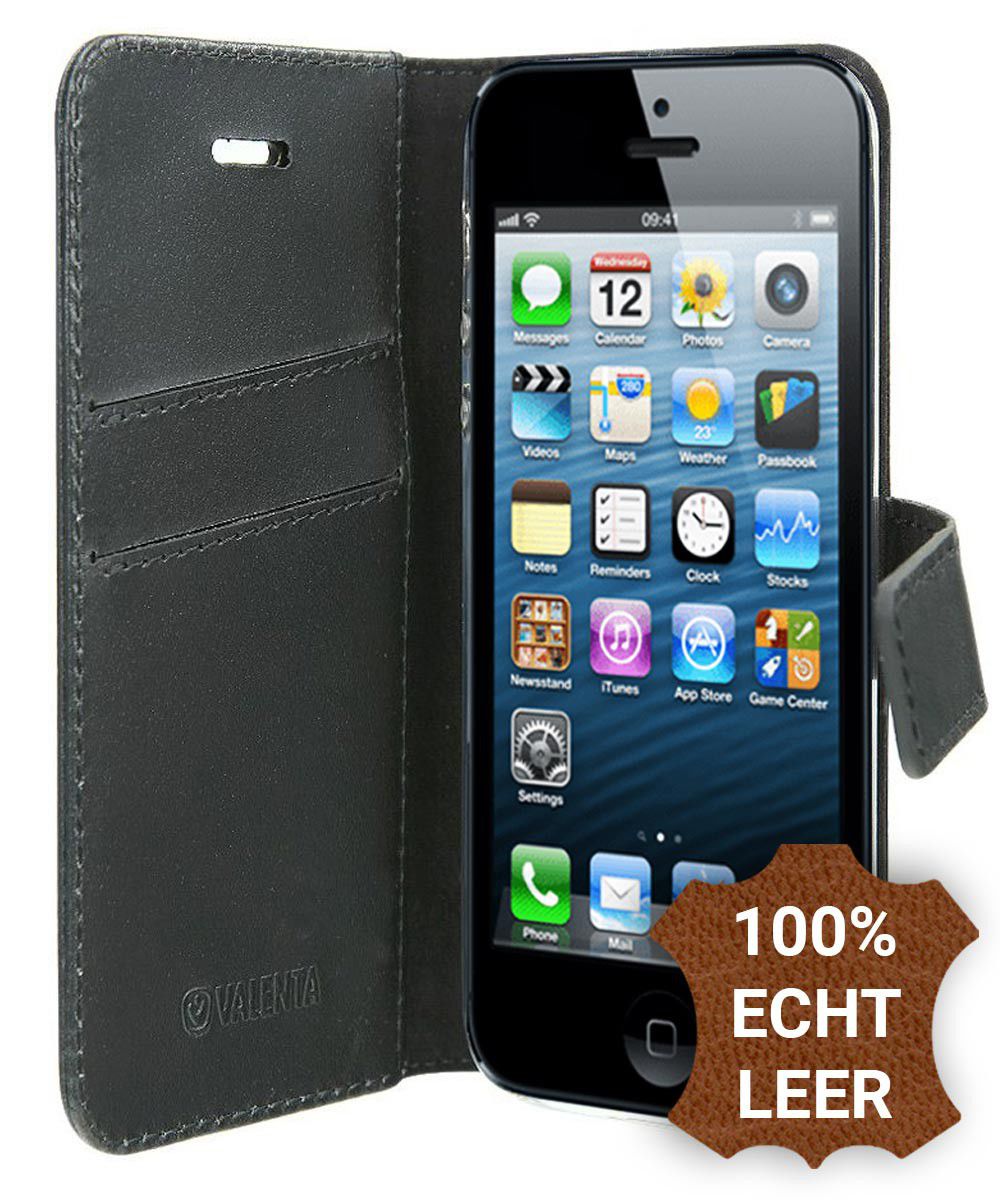 Valenta Booklet GelSkin Apple iPhone 5/5S/SE Echt Leren Hoesje Zwart afbeelding 1