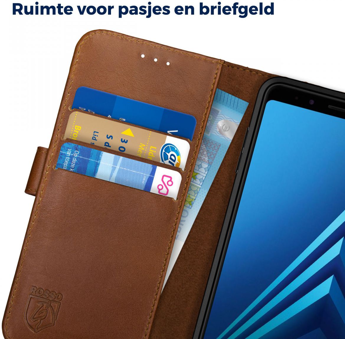 Rosso Deluxe Samsung Galaxy A8 (2018) Hoesje Echt Leer Book Case Bruin afbeelding 5