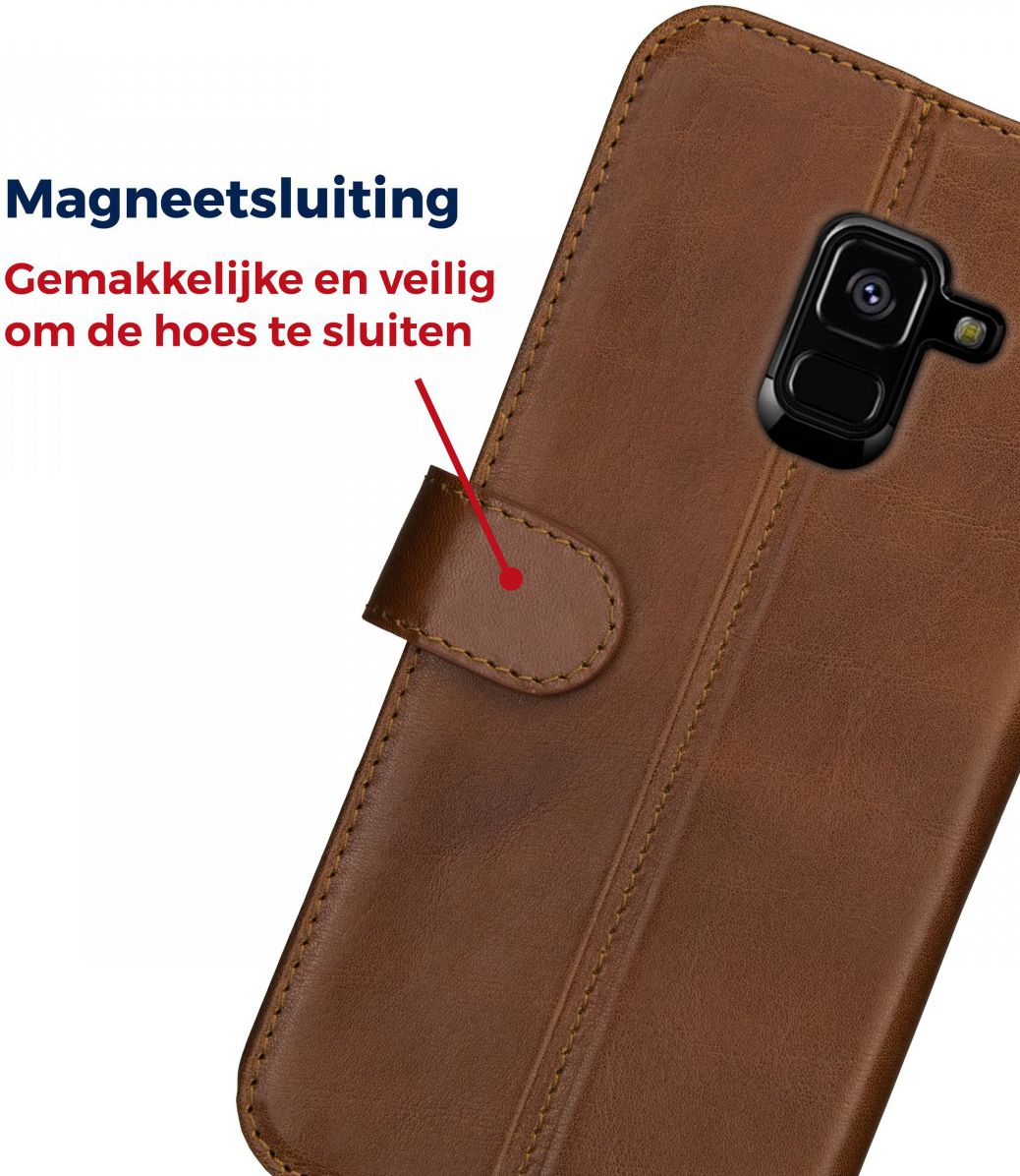 Rosso Deluxe Samsung Galaxy A8 (2018) Hoesje Echt Leer Book Case Bruin afbeelding 9