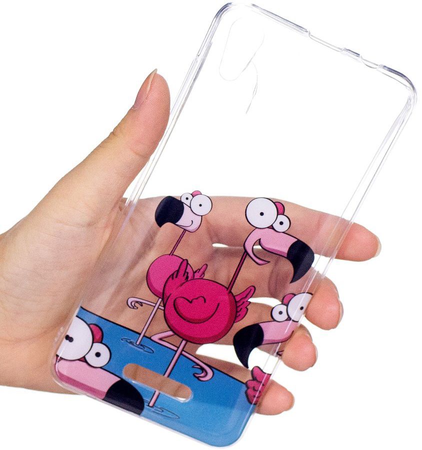 Wiko Lenny 4 Transparant TPU Hoesje met Flamingo Opdruk afbeelding 5