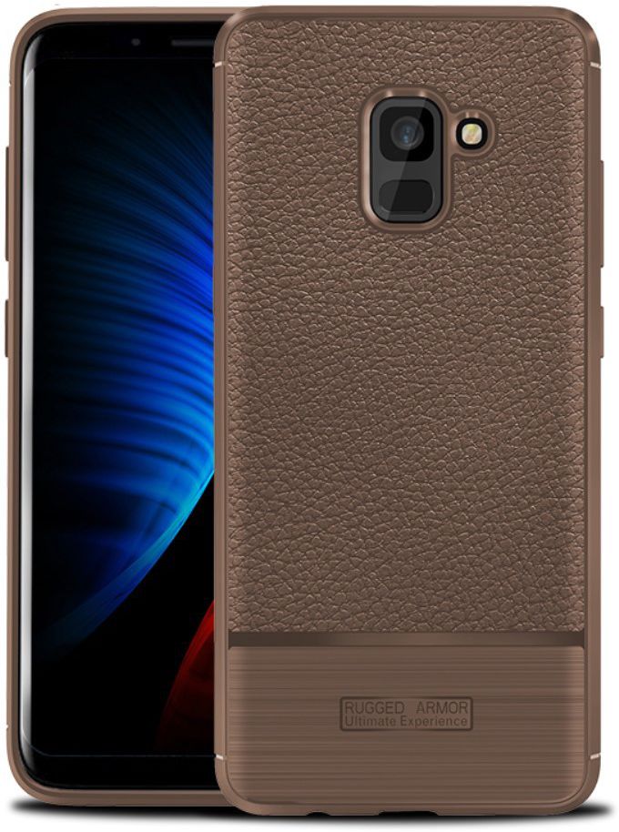 Samsung Galaxy A8 (2018) Hoesje met Kunstleer Coating Bruin afbeelding 1