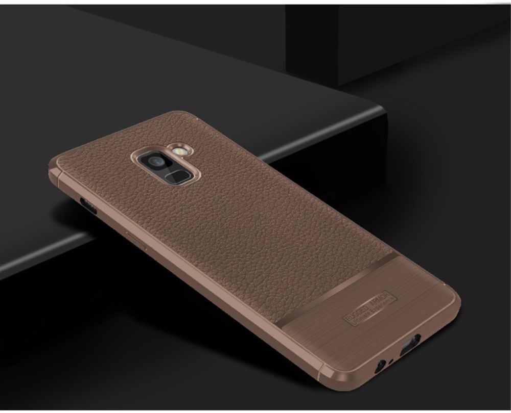 Samsung Galaxy A8 (2018) Hoesje met Kunstleer Coating Bruin afbeelding 2