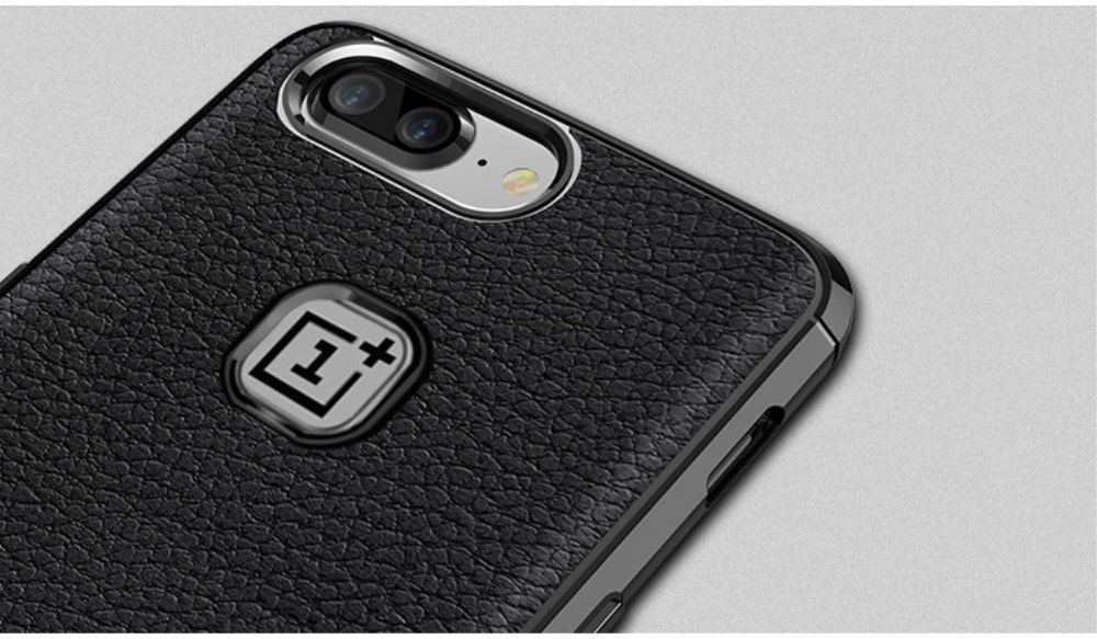 OnePlus 5 Hoesje TPU Met Leren Textuur Zwart afbeelding 5