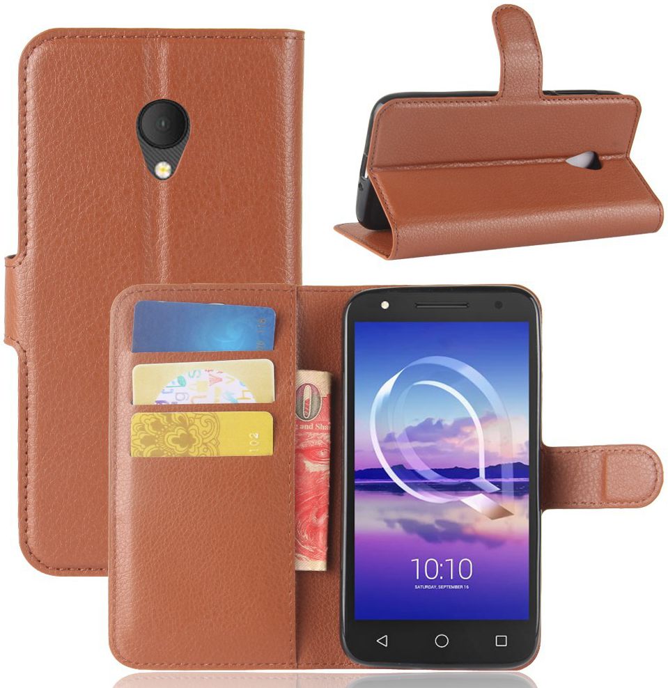 Alcatel U5 4G Portemonnee Hoesje met Lychee Textuur Bruin afbeelding 3