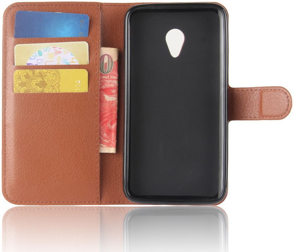 Alcatel U5 4G Portemonnee Hoesje met Lychee Textuur Bruin afbeelding 6