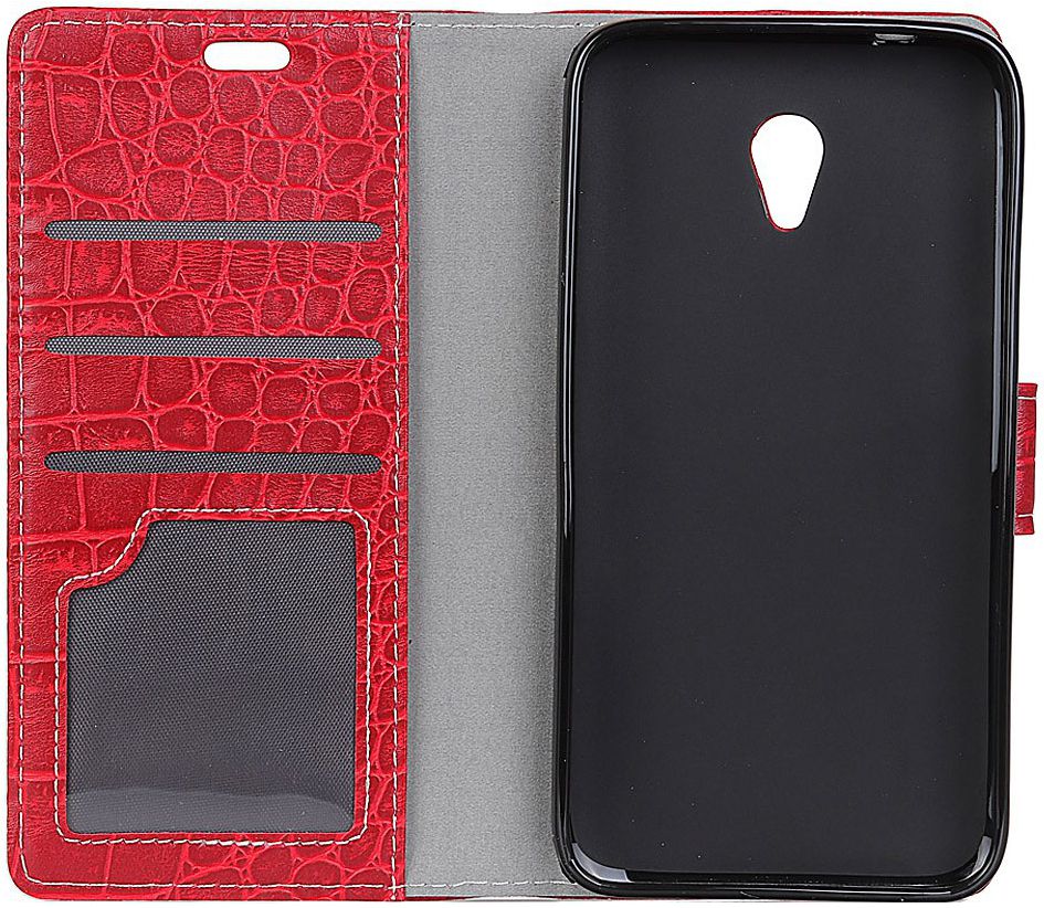 Alcatel U5 HD Portemonnee Hoesje Krokodil Structuur Rood afbeelding 2