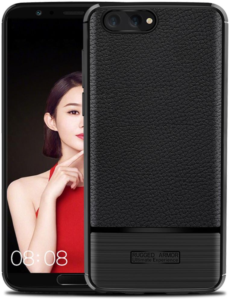 Honor View 10 Hoesje TPU Met Leren Textuur Zwart afbeelding 1