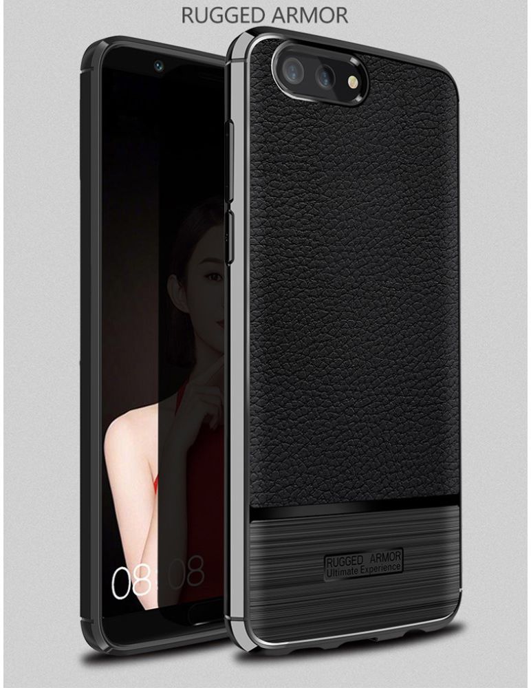 Honor View 10 Hoesje TPU Met Leren Textuur Zwart afbeelding 3