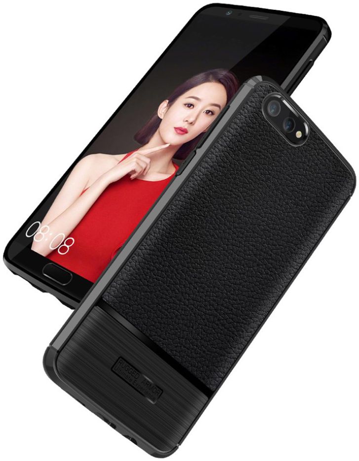 Honor View 10 Hoesje TPU Met Leren Textuur Zwart afbeelding 4