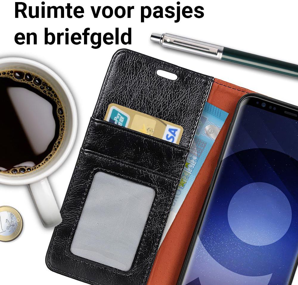 Samsung Galaxy S9 Lederen Portemonnee Hoesje Zwart afbeelding 2