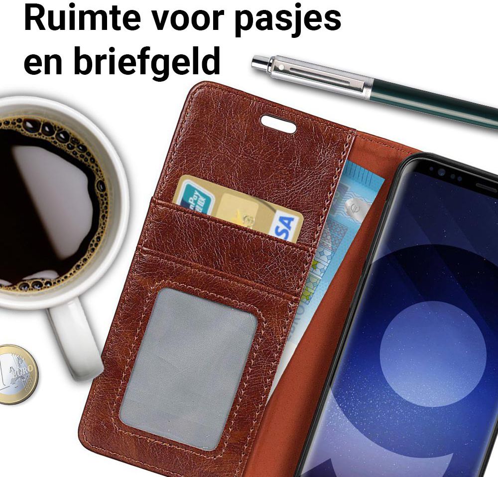 Samsung Galaxy S9 Lederen Portemonnee Hoesje Bruin afbeelding 2