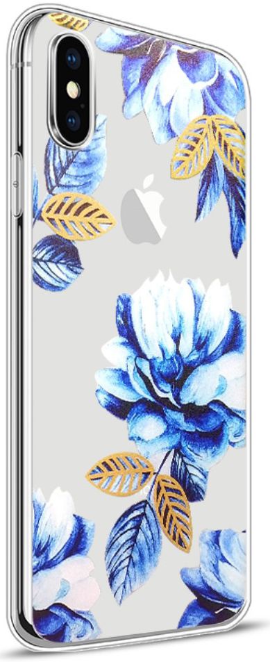 Apple iPhone X TPU Hoesje Blauwe Bloem Transparant afbeelding 1